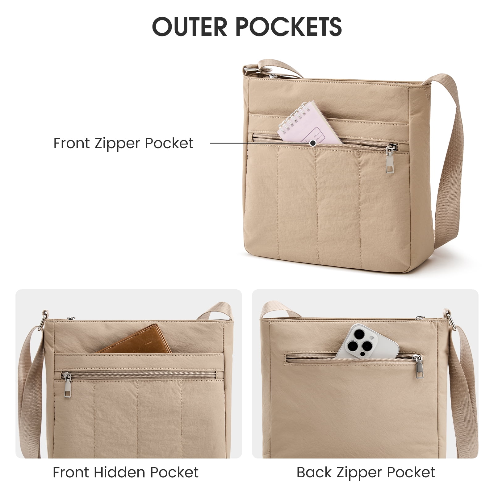 G4Free Nylon Crossbody Bags for Women, Lightweight Casual Quilted Shoulder Handbags for Travel Work