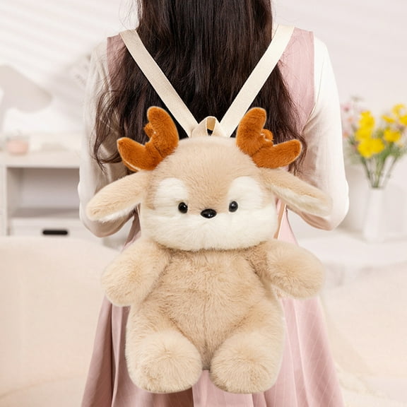 RKSTN Sac à Dos Scolaire 15,7 Po Peluches de Noël Adorables Orignaux Poupée Coussin Dossier Cadeau de Noël Idéal pour Enfants Adultes