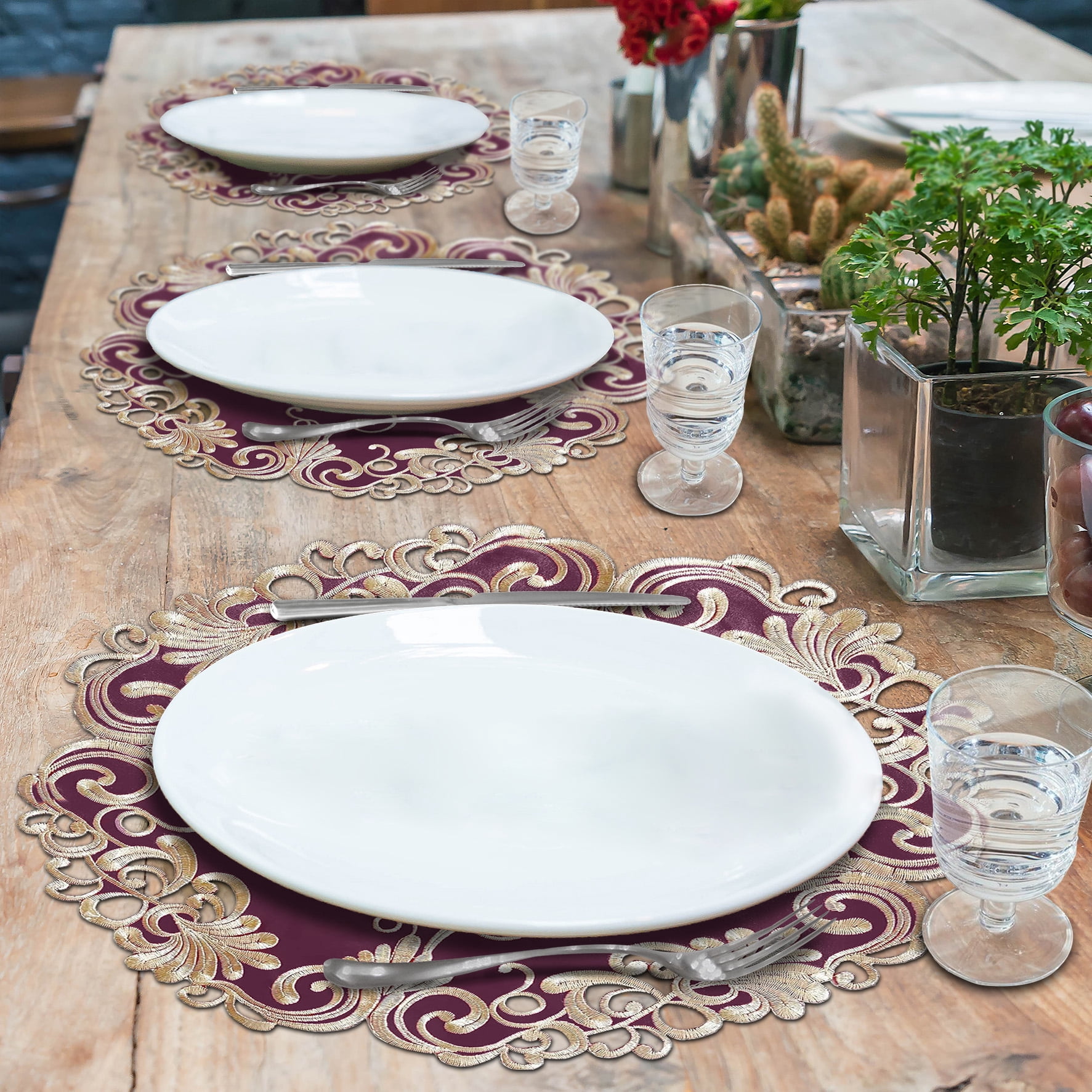 Purple Doilies Set of 4 - Round Placemats European Embroidery for Dining Table
