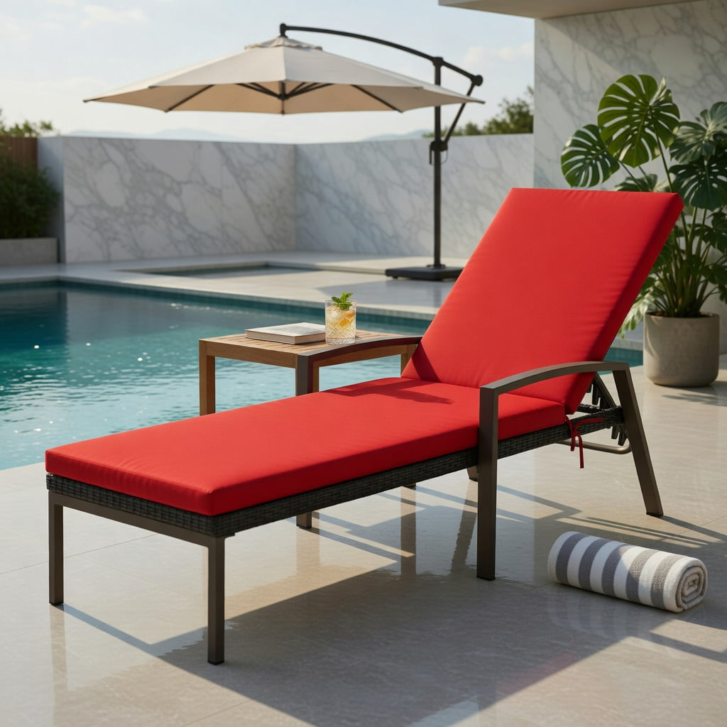 Hommoo 2-Pack Adjustable Outdoor Lounge Chairs with Removable Cushions, Steel Frame, PE Rattan, Weather-Resistant Patio Seating, Red