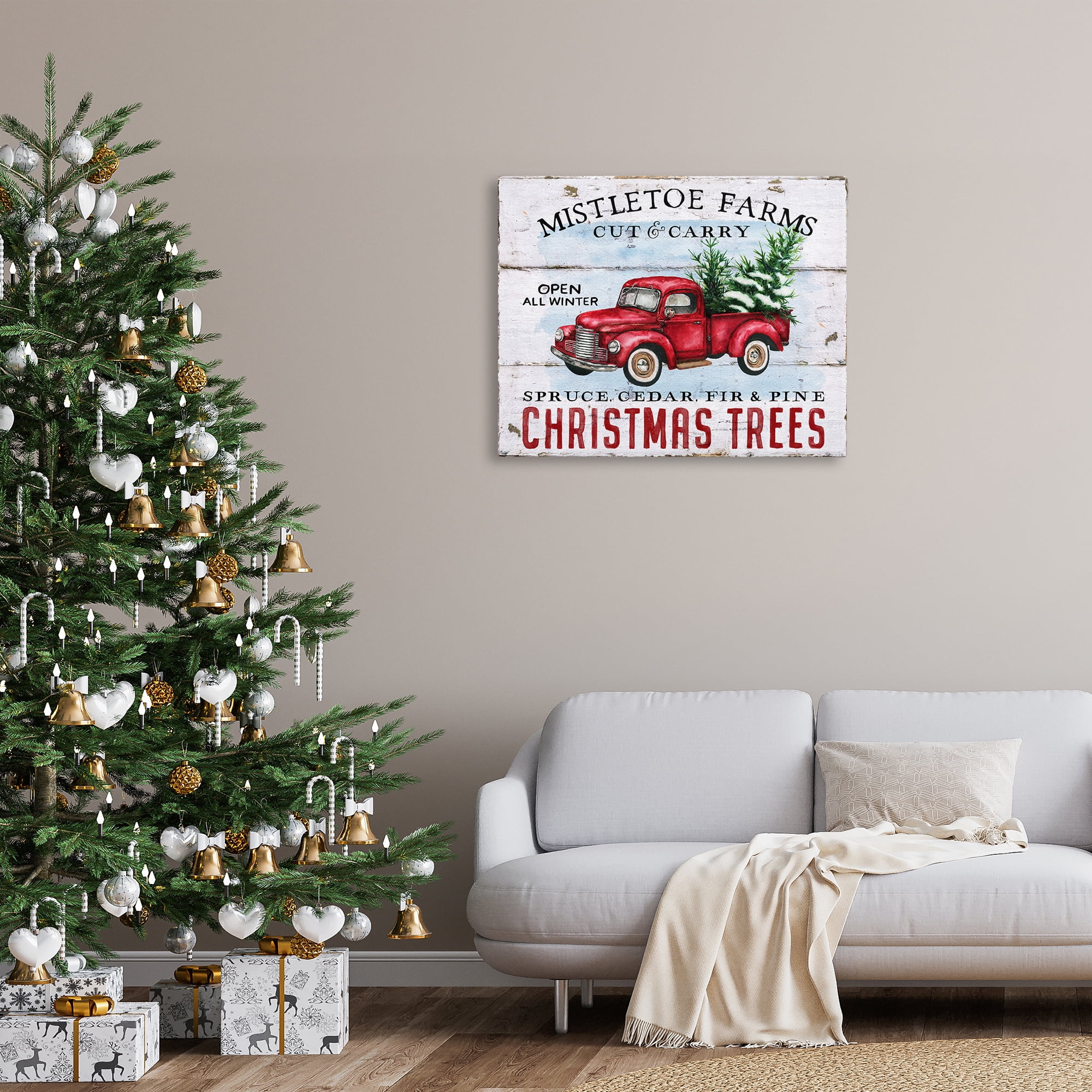 Stupell Industries Mistletoe Farm Trees Holiday Painting Gallery Wrapped Canvas Art Prints Wall Art, 40 x 30