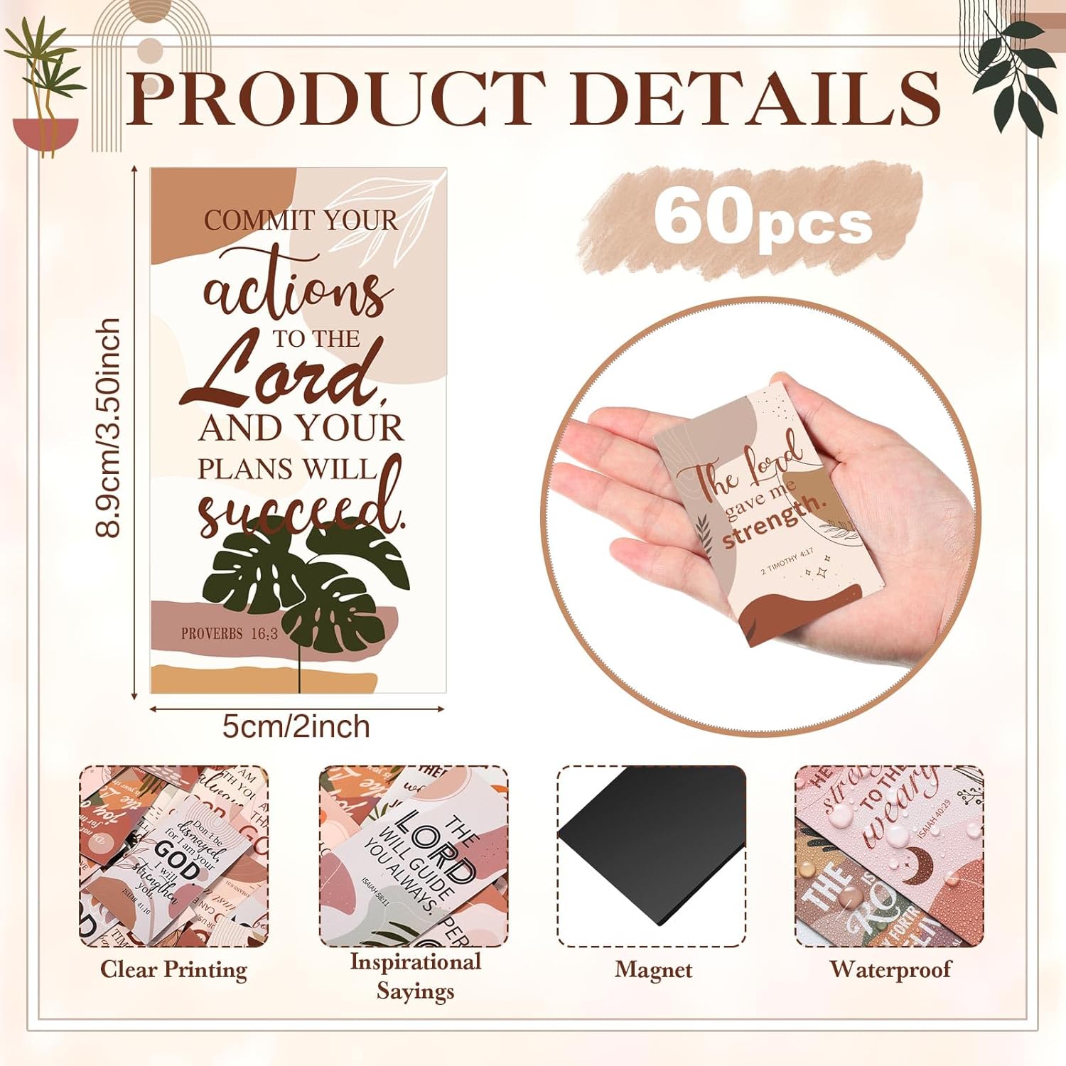 60 Pcs Inspirational Christian Magnets Bulk with Bible Verses Religious Refrigerator Magnet Motivational Quotes Fridge Scripture VBS Gifts for Back to School Locker Decor (Boho Style)