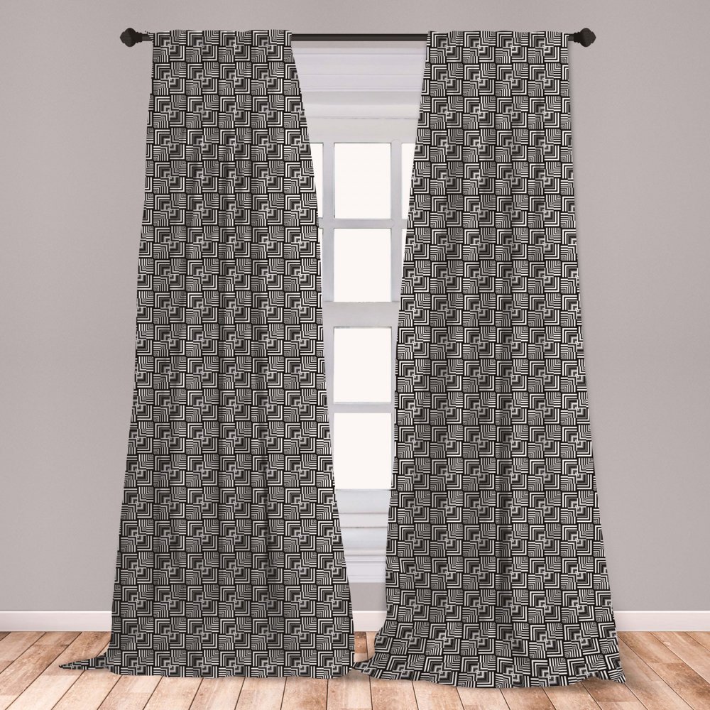Black and White Curtains 2 Panels Set, Geometric Op Art Pattern Unusual