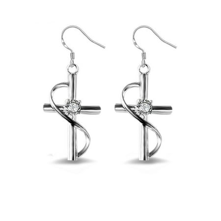 - Emma Manor 925 Sterling Silver Plated 1/2ct Cubic Zirconia Cross Dangle Earrings For Women