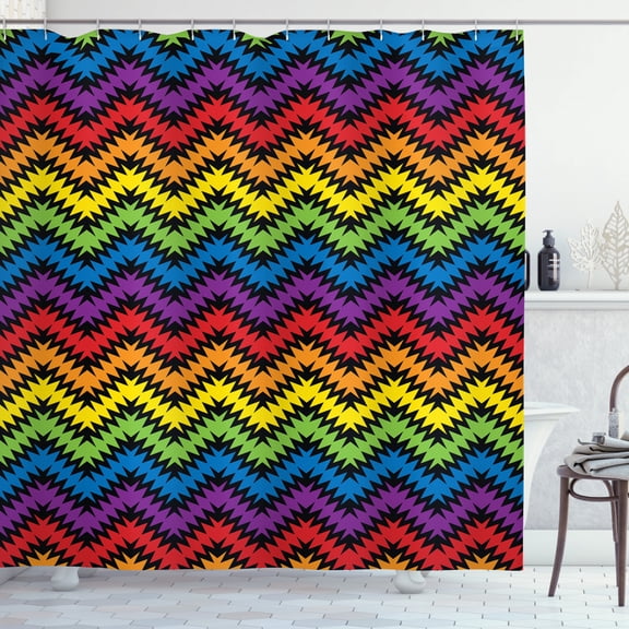 Ambesonne Chevron Shower Curtain, Jagged Zigzag Pattern, 69"Wx70"L, Multicolor