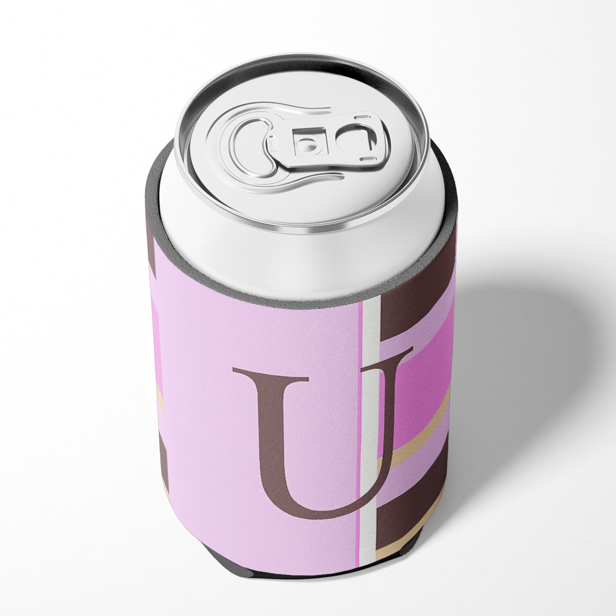 Letter U Initial Monogram - Pink Stripes Can or Bottle Hugger