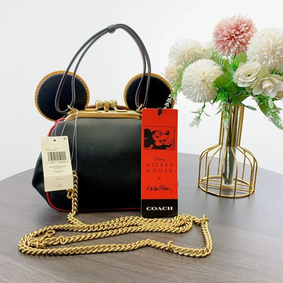 Coach 4720 Disney Mickey Mouse X Keith Haring Kisslock Bag In Brass Black Multi