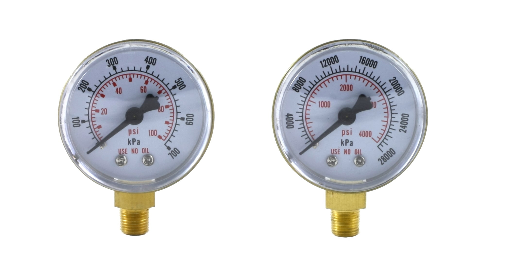 LDB 1/8 Thread 2 inches Low and High Pressure Gauges for Oxygen Regulator 0-100 psi & 0-4000 psi 