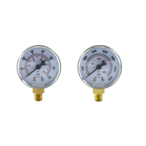 Low and High Pressure Gauges for Oxygen Regulator 0-100 psi & 0-4000 psi - 2 inches - 1/8" Thread - LDB