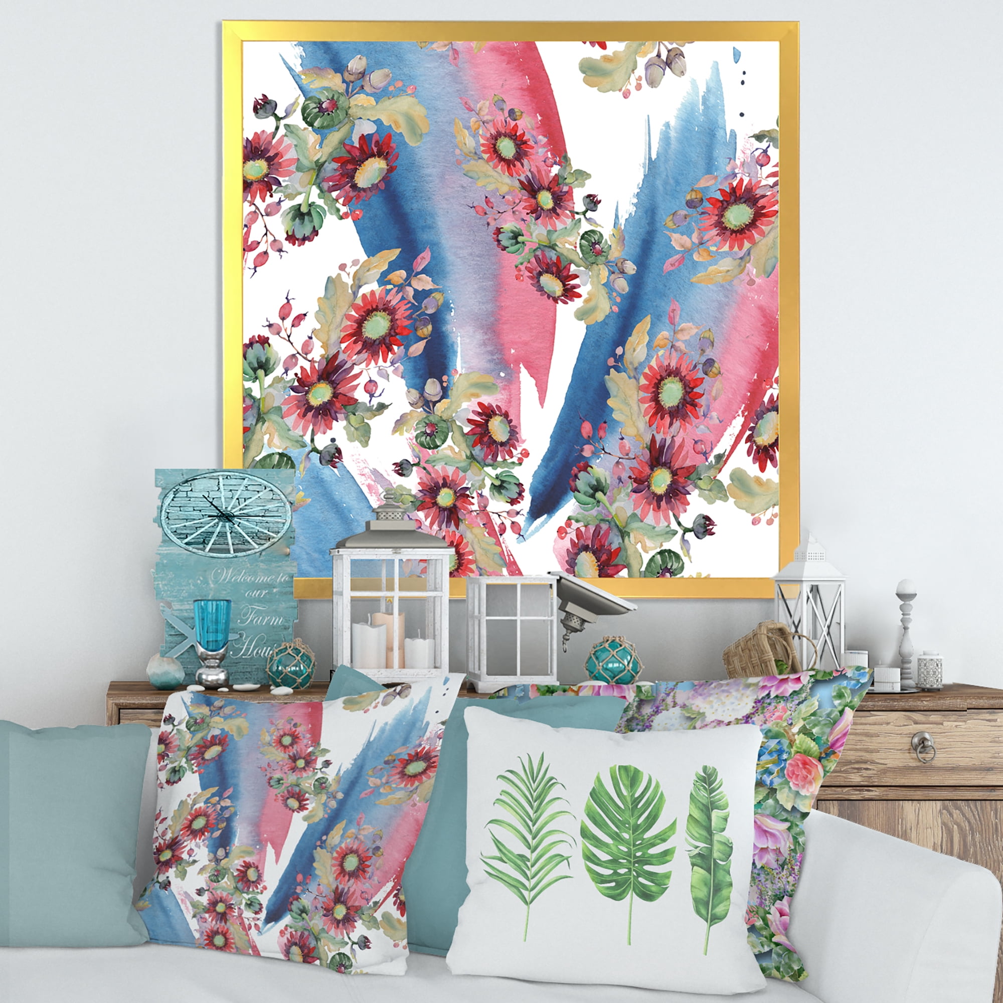 Designart 'Acorn Bouquet and Red Aster' Modern Framed Art Print