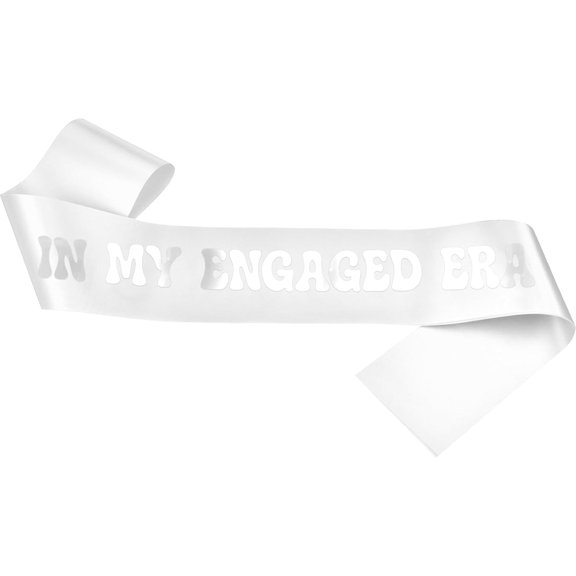 In My Engaged Era Engagement Sash, White Satin Sash with Silver Foil Lettering for Engagement Party, 1 Pack