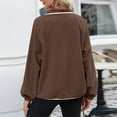 thumbnail image 5 of BiZtdJrK Polar Fleece Sweatshirts for Women Casual Button V Neck Pullover Fashion Colorblock Long Sleeve Tops Fall Winter Clothes Sales Prime Brown L, 5 of 8
