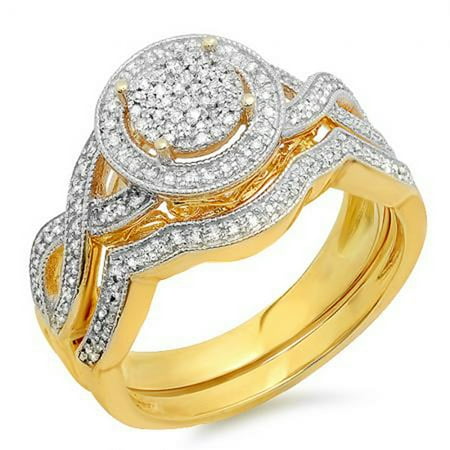 - 0.50 Carat (ctw) 10K Yellow Gold Round Diamond Ladies Micro Pave Engagement Ring Set 1/2 CT