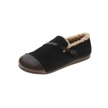 

Cglfd Women S Winter Fleece Vintage Frosted Round Head Soft Soles Casual Shoes