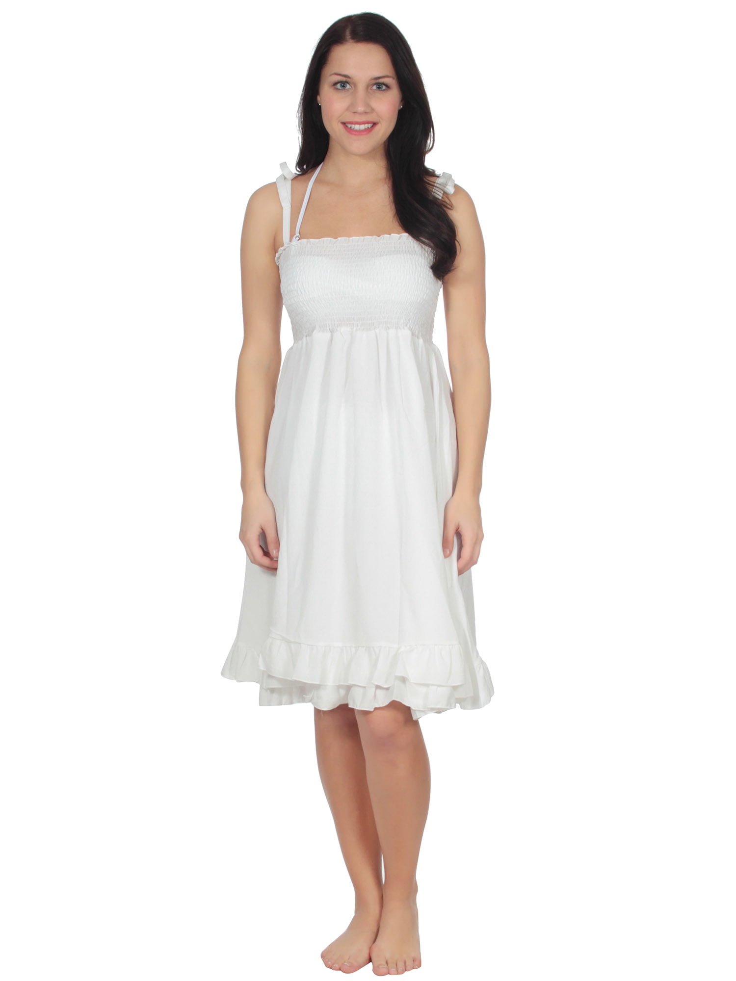 Women's White Smocked Dress with ...
