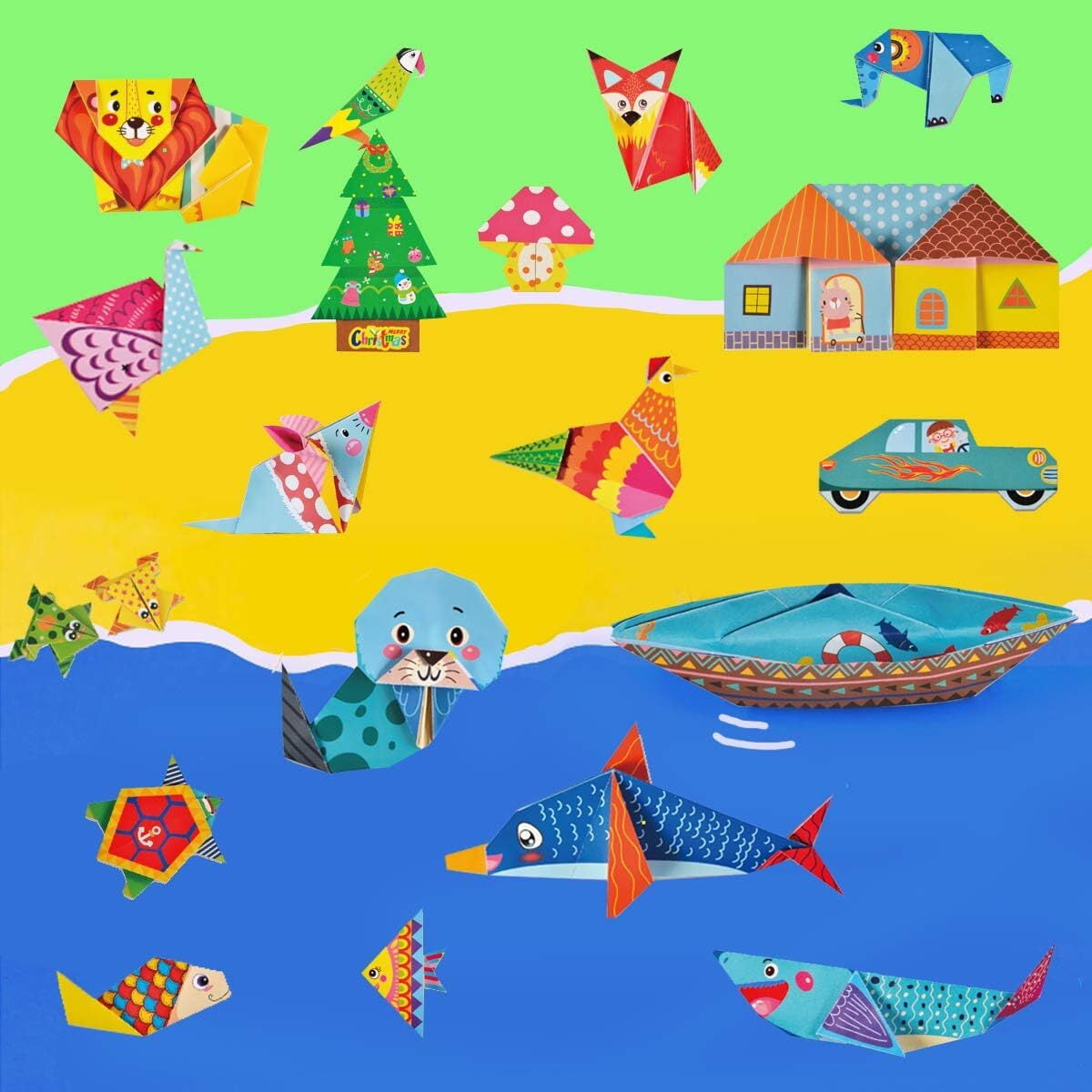 Origami Kit 144 Sheets, Origami Paper Kit for Kids 72 Patterns with Craft Guiding Book, Vivid Colorful Folding Papers ,Easy DIY Art and Craft Projects, Kids Children's Day Gift