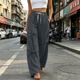 thumbnail image 5 of Pants for Women Wide Leg Sweatpants Solid Color Loose Elastic Waist Drawstring Bow Tied Strap Sweatpants Fall Sweatpants with Pockets Casual Lounge Travel Pants, 5 of 9