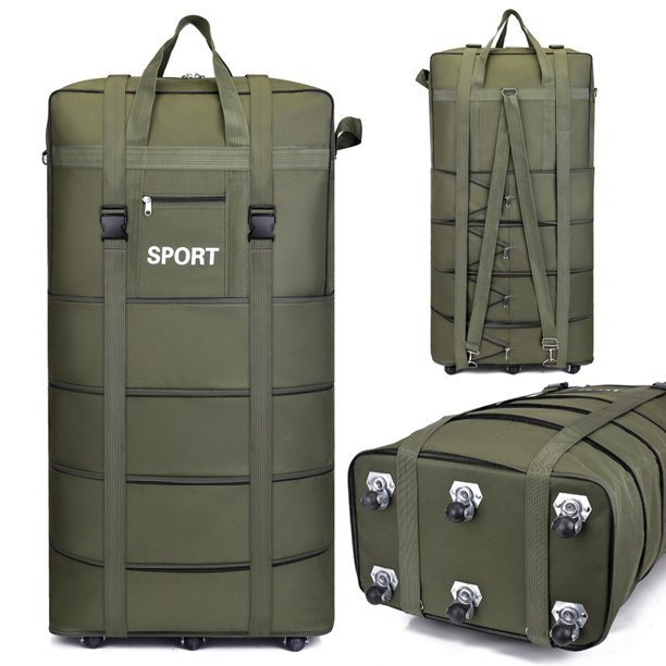 Bolsa a cuadros de aire de gran capacidad, Maleta de equipaje plegable con ruedas universales para viajes al extranjero, estudio, tela Oxford, 158