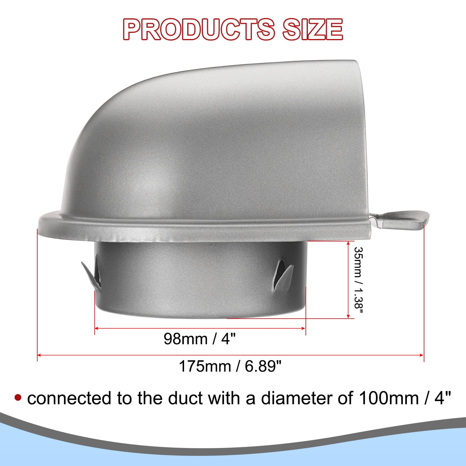 Uxcell 4" Exhaust Air Vent Cover Exterior Wall Vent Outlet Grille Louvered Duct Ventilation Cap with Mesh Gray