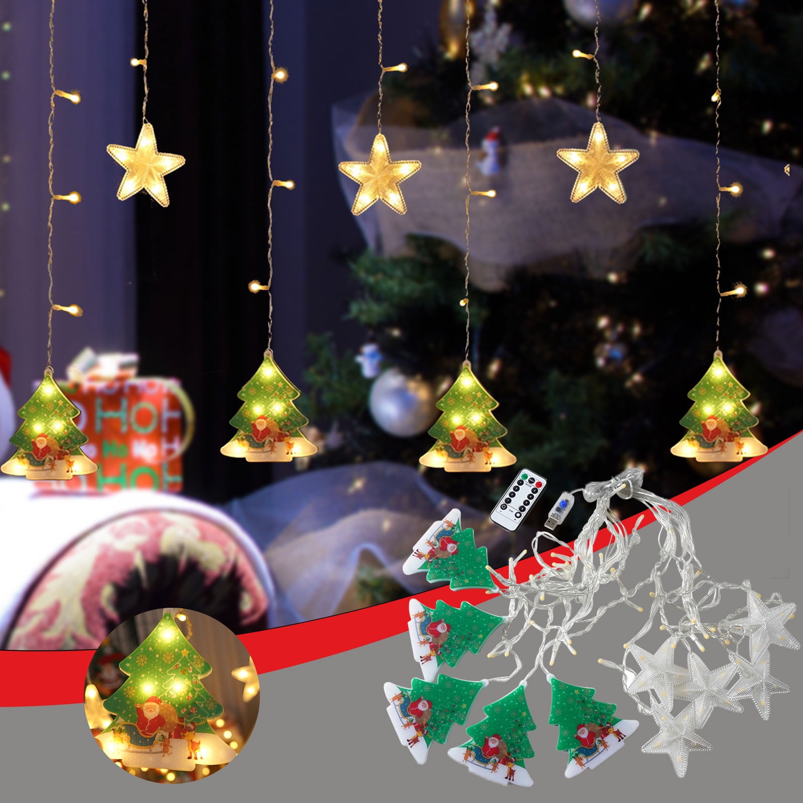 LSLJS Pentagram Curtain Lights, USB LED Pentagram String Lights,  Eight-function Mode Remote Control for Bedroom Party Indoor Wedding  Christmas Decoration, Decorative Lights on Clearance 