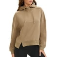 thumbnail image 4 of ATHLECHIC Womens Cropped Hoodie Oversized Sweatshirts Side Slits Half Zip Fall Outfits L Khaki, 4 of 5