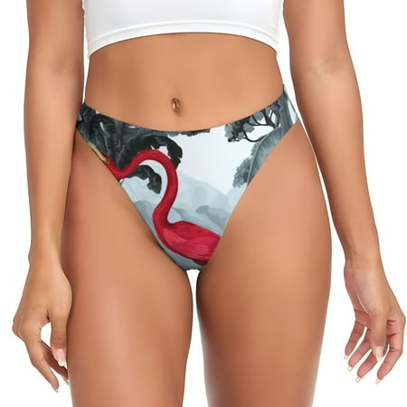 Qokaie Flamingo On The Jungle Printed Women s Cotton Thong Underwear  Sexy Breathable Panties G-string-Large