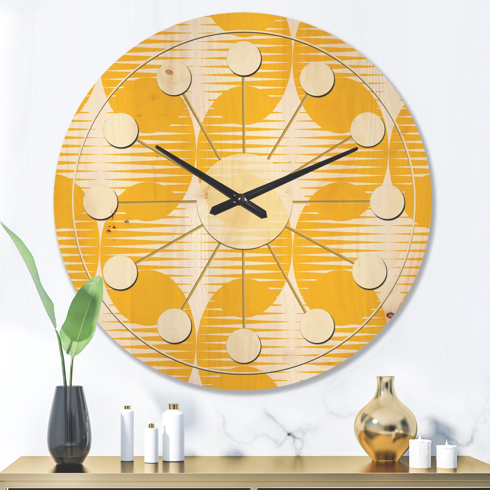 Designart 'Abstract Retro Geometric Pattern Design IV' Mid-Century Modern Wood Wall Clock