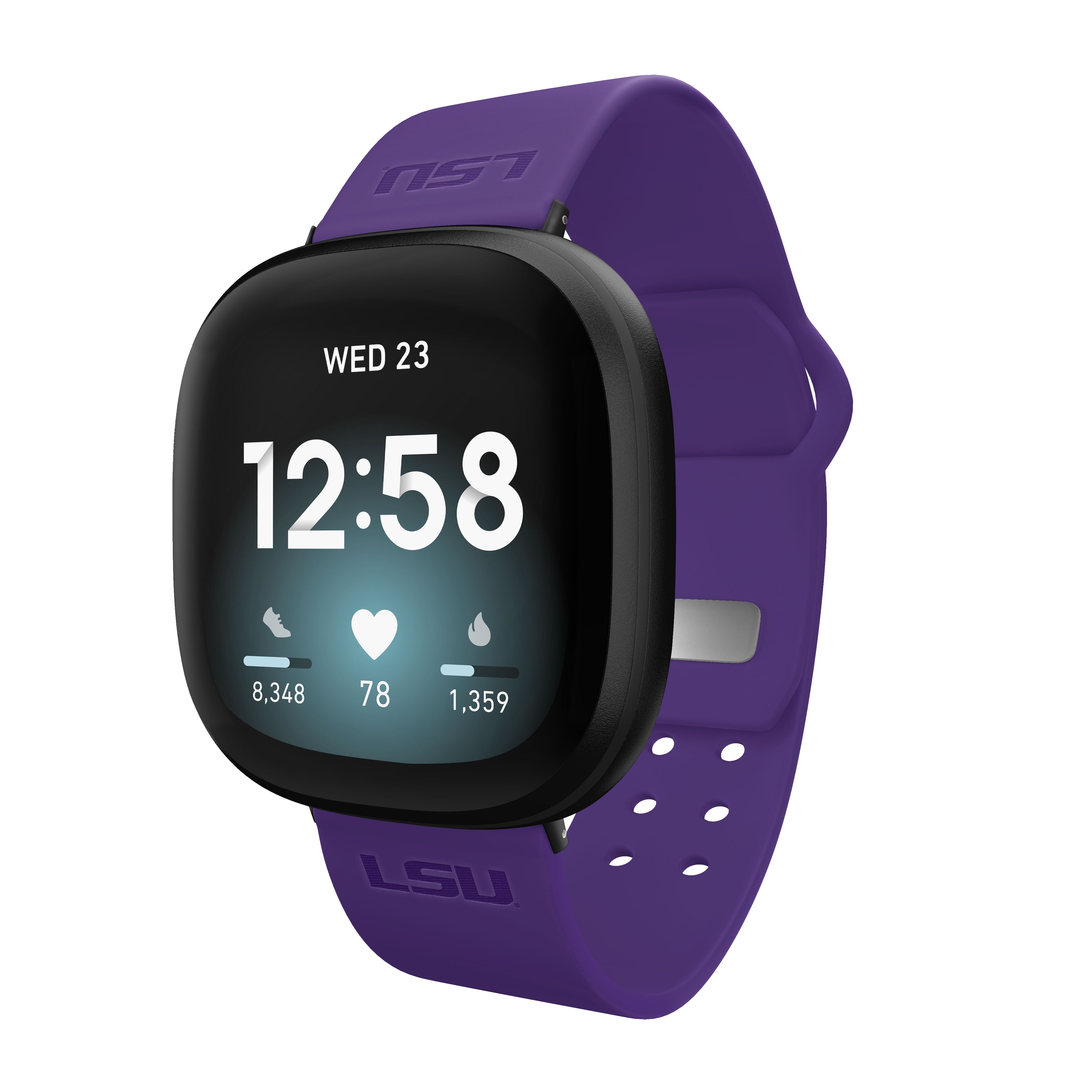 LSU Engraved Silicone Unisex Watch Band for Fitbit Versa 3 and Sense (Purple) by Affinity Bands