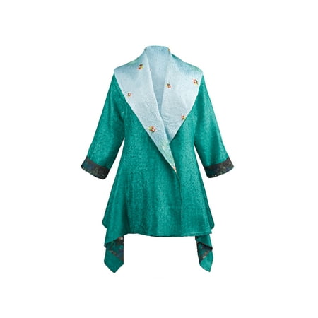 - Women's Floral Print & Jade Reversible Jacket - Jewel Tone Green Open Front