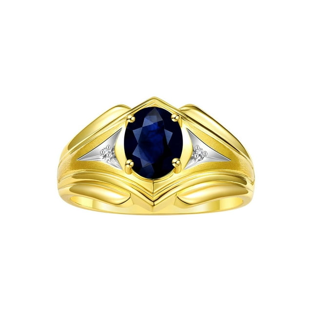 RYLOS Men's Rings 14K Yellow Gold Rings Classic Designer Style 9X7MM Oval Gemstone & Diamond Ring Sapphire September Birthstone Rings For Men Size 13