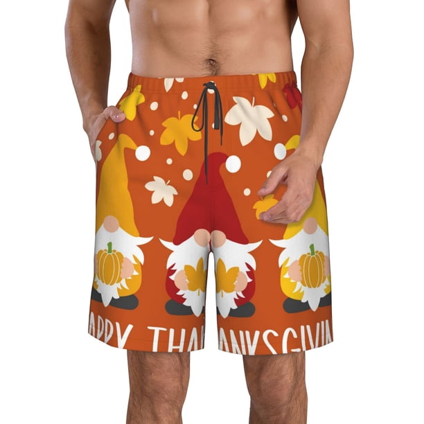 Balery Happy Thanksgiving Three Gnomes Traje de Baño Estilo Hawaiano para Hombre, Shorts de Secado Rápido con Bolsillos-XX-Large