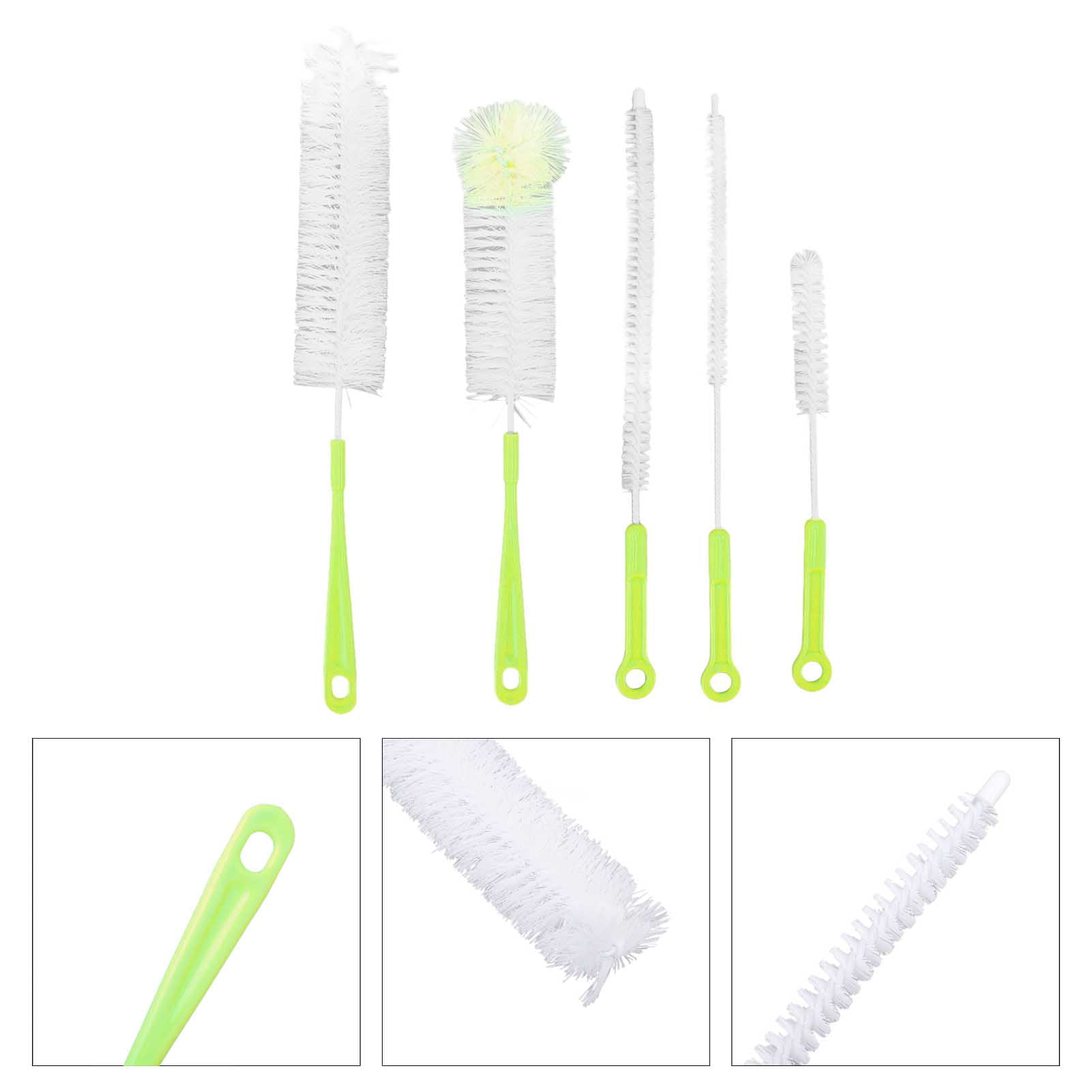 LAZIOEGR Bottle Brush Set Food Grade Long Handle 5 Types Water Bottle Cleaner for Wine Sports Bottles Hummingbird Feeders Green, 15.75 inches / 40 cm