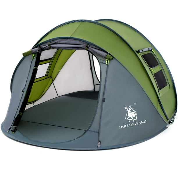 Tienda de campaña fácil de desplegar para 4 personas, 9.5 x 6.6 x 52 pulgadas, tienda de campaña impermeable de configuración automática, 2 puertas, tiendas de campaña familiares instantáneas para aca