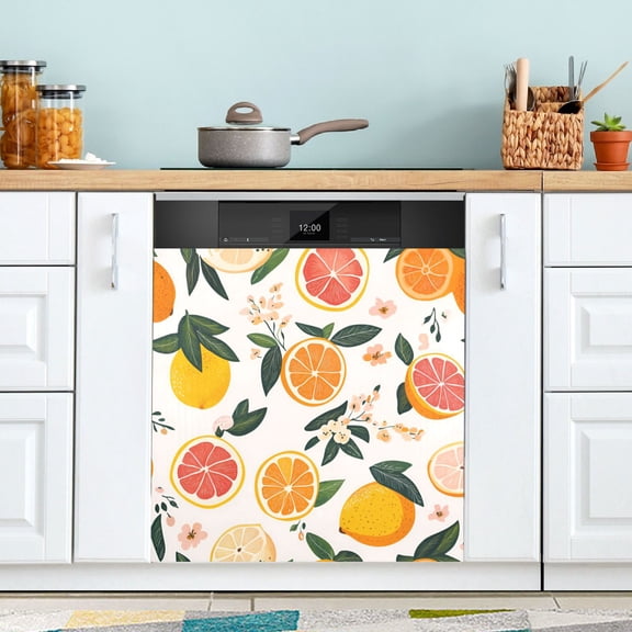 Yayeee Magnetic Dishwasher Cover for The Front Decoration Home Kitchen Machine Sticker Protector, Orange Slices