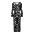thumbnail image 5 of VBTAPA Women's 2 Piece Pajamas Sets Long Sleeve Printed Lounge Pjs Set V Neck Tunic Tops + Elastic Waist Pants Matching Loungewear Sets Soft Nightwear on Sale Black L, 5 of 7