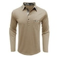 thumbnail image 2 of Mens T-shirts Men's Shirt Casual Long Sleeve Classic Plaid Button Tees With Pockets Mens Short Sleeved Tees Yoga Fit Ling Sleeve T Shirt Tops Men Work Casual Lady Athletic Wear Medium Beige L, 2 of 6
