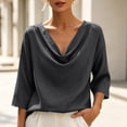 thumbnail image 6 of cocolona Womens Summer Linen Tops Cowl Neck 3/4 Sleeve Shirts Dressy Casual Solid Color Blouses, 6 of 6