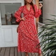 thumbnail image 4 of Long Dresses for Women UK Elegant Floral Ruffle Sexy V Neck Long Sleeve Dress Cuff Sleeve Ankle Length Casual Loose Maxi Dress Autumn Ladies Dresess Size 8-14, 4 of 7