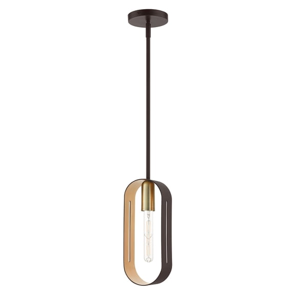 45761-07 Livex Lighting Rave - 1 Light Pendant in Industrial Style - 5.13 Inches wide by 16 Inches high-Bronze/Antique Brass Finish -Traditional