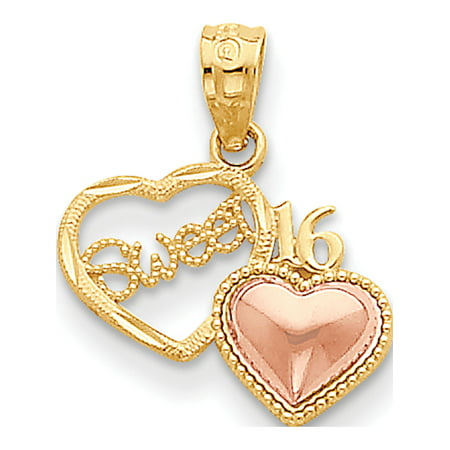 Leslies Fine Jewelry Designer 14k Yellow Gold w/Rhodium Two-tone Sweet 16 Heart (15x18mm) Pendant