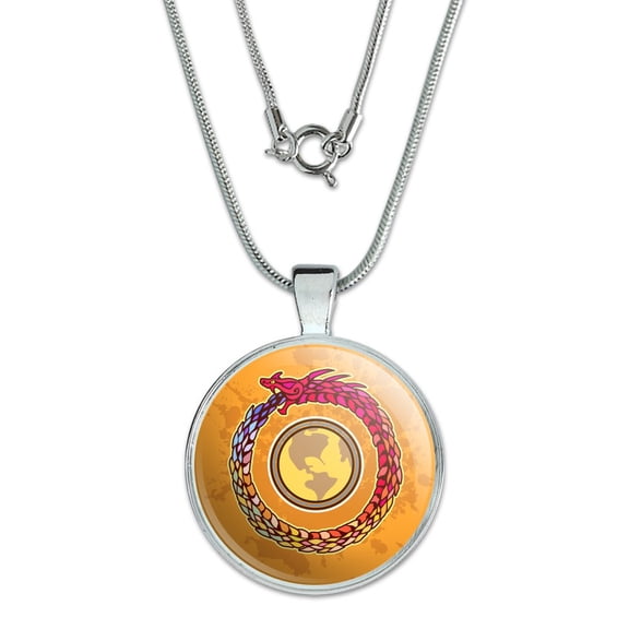Ouroboros Snake Eating Tail Circle 1" Pendant with Sterling Silver Plated Chain