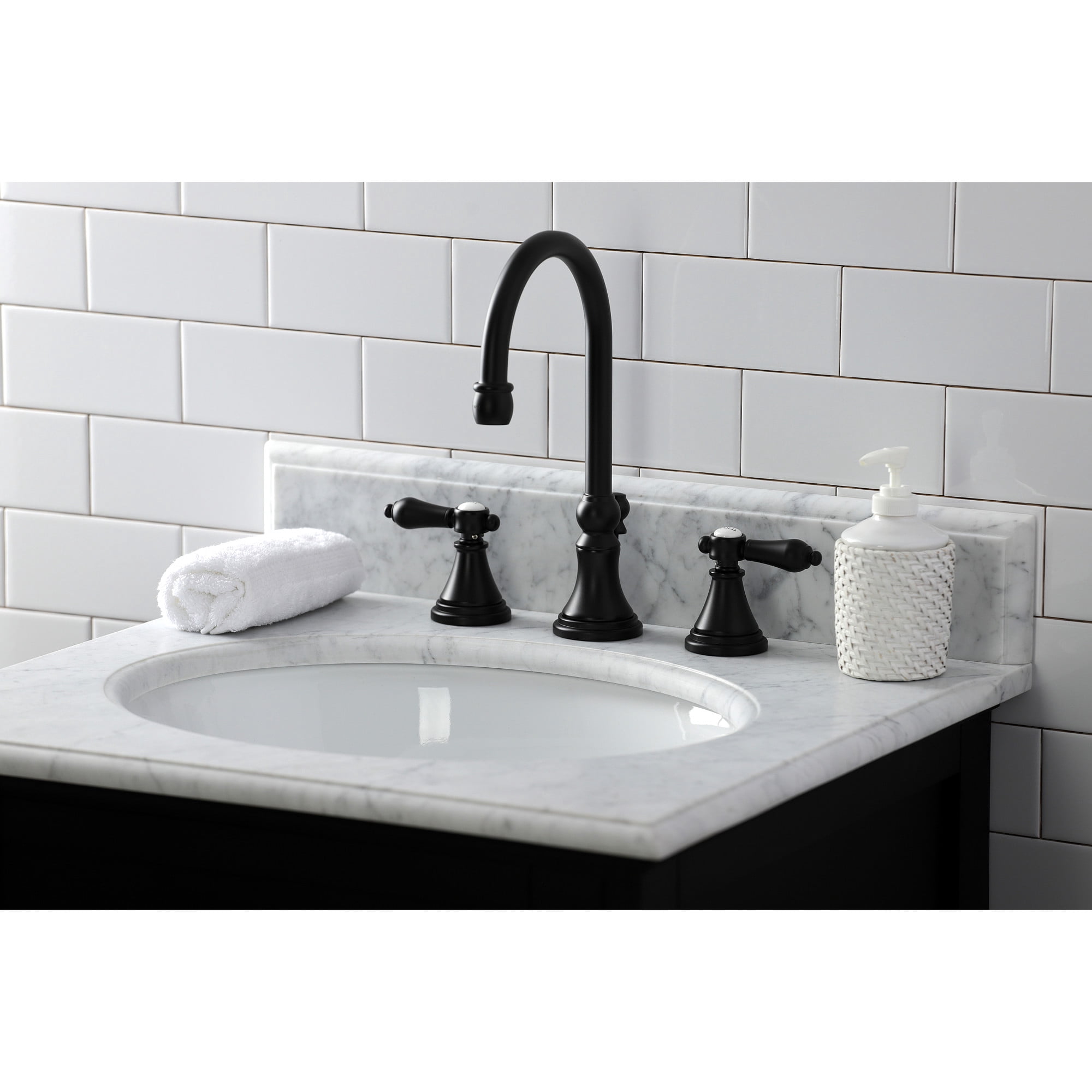 Kingston Brass KS2980BAL Heirloom Widespread Bathroom Faucet with Brass Pop-Up, Matte Black
