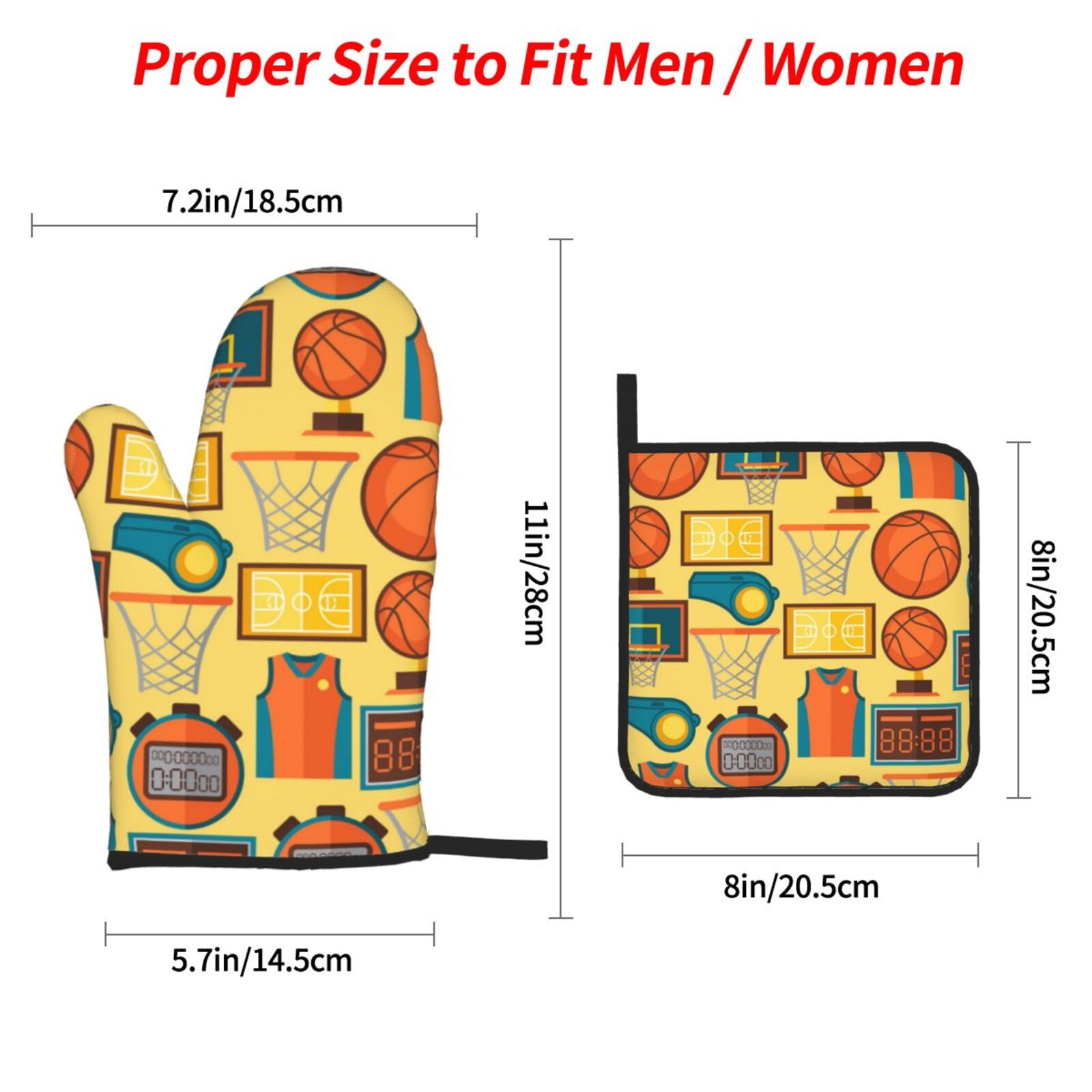 Sports Pattern With Basketball 4Pcs Oven Mitts and Pot Holders Sets Oven Kitchen Gloves Hot Pads for Cooking BBQ Baking Grilling