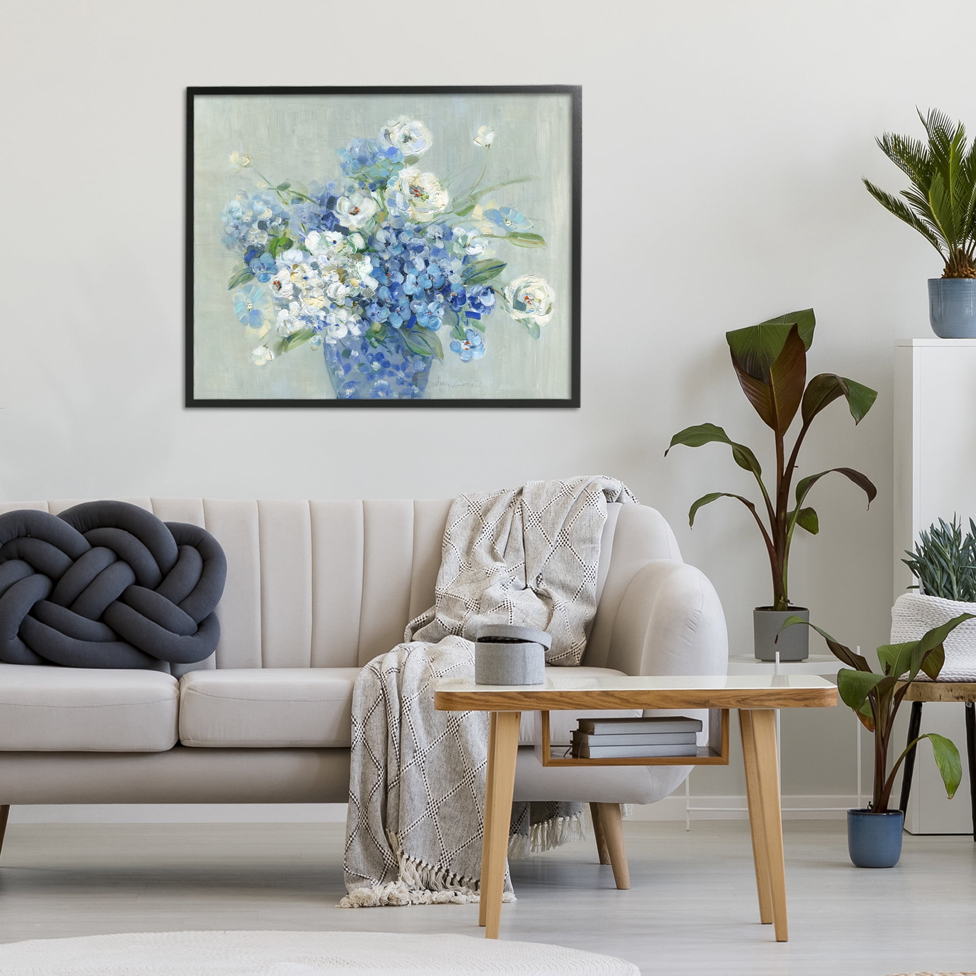 Stupell Industries Serene Blue And White Bouquet Black Framed Giclee Art, design by Sally Swatland