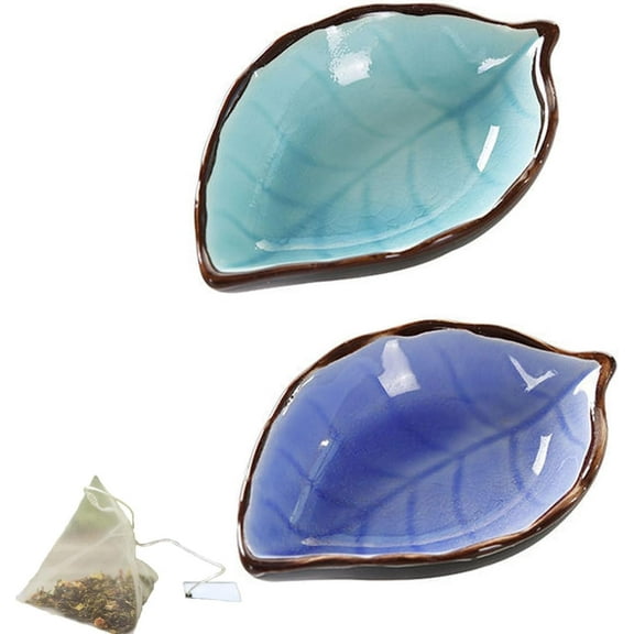 2Pcs Tea Bag Coaster, 4.33in Ice Crack Glaze Ceramics Tea Bag Rest Dish, Tree Leaf Tea Bag Coasters, Porcelain Tea Bag Plate