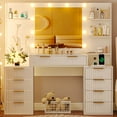 thumbnail image 2 of Ktaxon Large Makeup Vanity with 9 Drawers, Flutted Vanity Table Set with Lighted Mirror, Get Ready with Me, White, 2 of 8