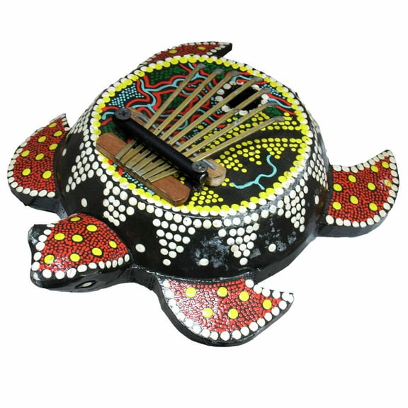 8.5" Brown and Red Turtle-Shaped Hand-Carved Kalimba