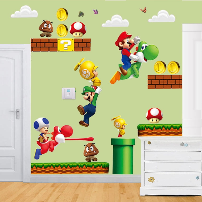 Super Mario and Sonic Peel and Stick Decals Mario Wall Mural Space Wall Sticker Nursery Video Game Kids Room Decor C2147 