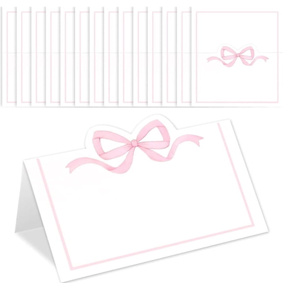 50 Pcs Pink Bow Place Cards, 2 x 3.5 Inch Table Name Cards for Events