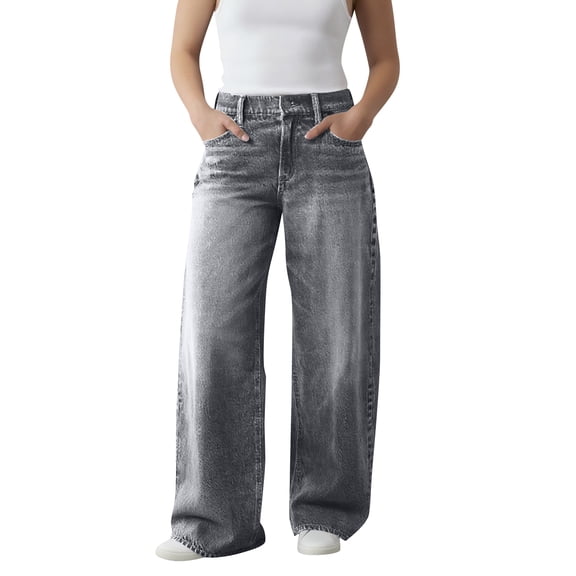 Hogleaql Women's Heritage High-Rise Straight Jeans Trendy Lightweight Stretchy Straight Leg Button Denim Jeans with Pockets Oversized Pants GrayXXL